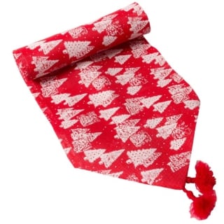 CAMINO MESA LINO NAVIDEÑO ARBOL ROJO 150X35 CM - 1