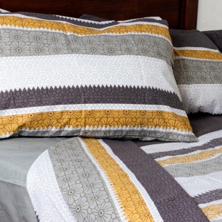 JUEGO DE SABANAS 2,5 PL - 144 HILOS 50% ALGODON RAYAS TAUPE - 1