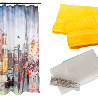SET CORTINA BAÑO PARIS TAXI + JUEGO DE TOALLAS AMARILLO - 1