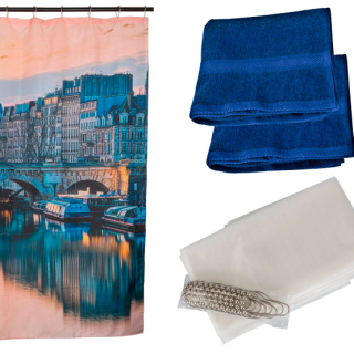 SET CORTINA BAÑO BUDAPEST + JUEGO DE TOALLAS AZUL - 1