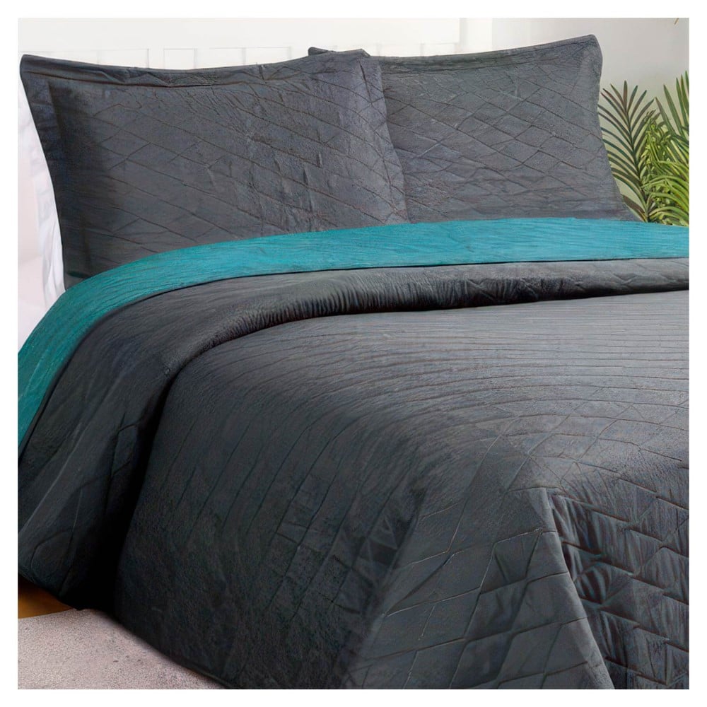QUILT BICOLOR MASEL 1,5 PLAZAS GRIS-TURQUESA - 1