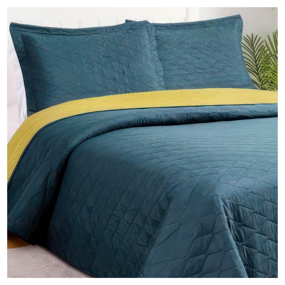 QUILT BICOLOR MASEL 2 PLAZAS PETROLEO-AMARILLO 220X250 - 1