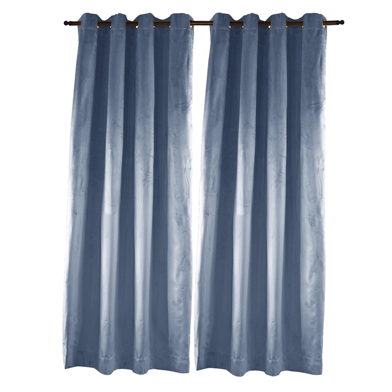 SET 2 CORTINAS ARGOLLAS NEW VELVET  PETROLEO 140 X 225 - 1