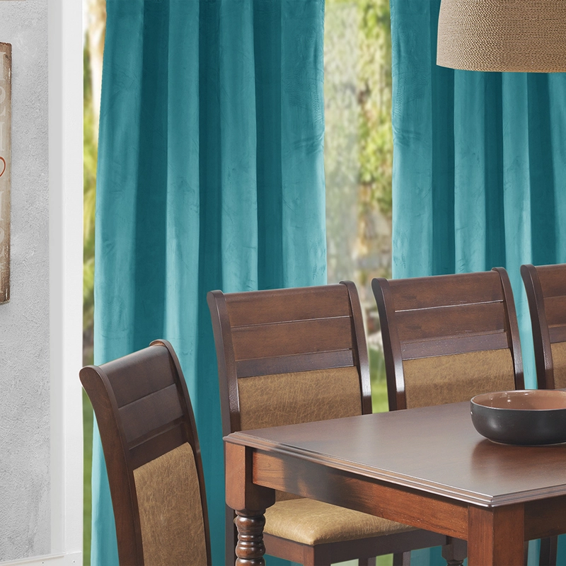SET 2 CORTINAS ARGOLLAS NEW VELVET   TURQUESA 140 X 225 - 1