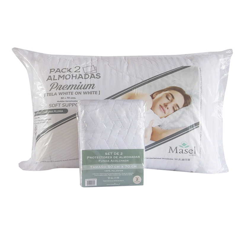 SET 2 ALMOHADAS MICROFIBRA  PREMIUM 50X70 Y 2  FUNDAS PROTECTORES DE ALMOHADAS 50X70 - 1