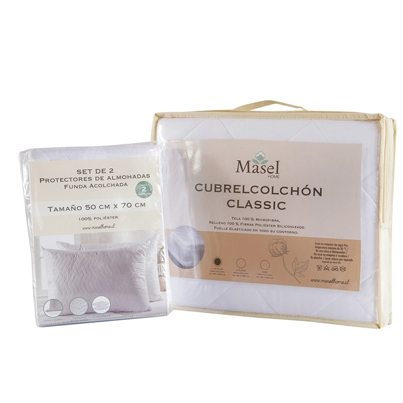 SET  CUBRE COLCHON MICROFIBRA  1.5PL  Y 2 PROTECTORES DE ALMOHADAS 50X70 - 1