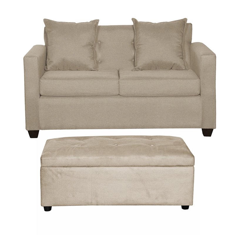 SET SOFA 2C GRAMADO + BANQUETA BAUL BEIGE - 1
