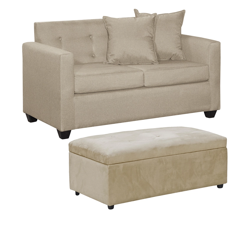 SET SOFA 2C GRAMADO + BANQUETA BAUL BEIGE - 2
