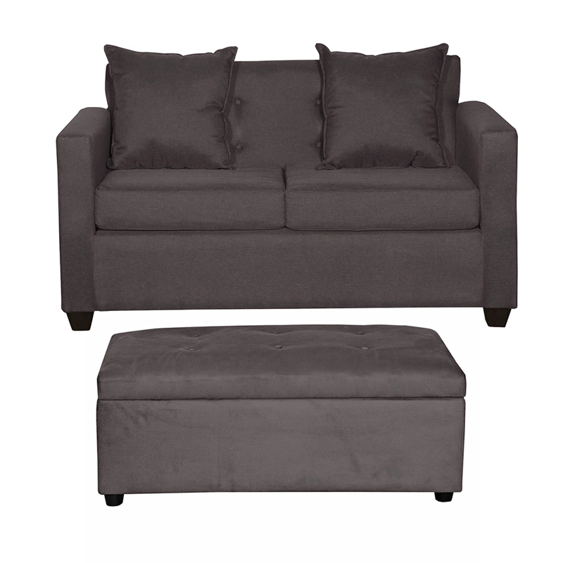 SET SOFA 2C GRAMADO + BANQUETA BAUL FELPA CHOCOLATE - 1