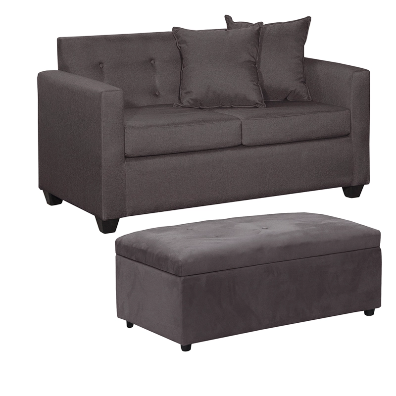 SET SOFA 2C GRAMADO + BANQUETA BAUL FELPA CHOCOLATE - 2