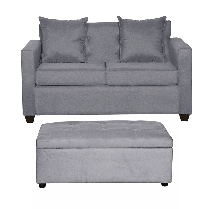 SET SOFA 2C GRAMADO + BANQUETA BAUL FELPA GRIS - 1