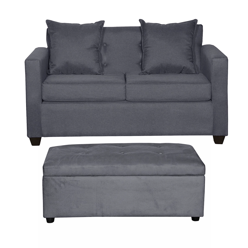 SET SOFA 2C GRAMADO + BANQUETA BAUL FELPA GRIS  OSCURO - 1