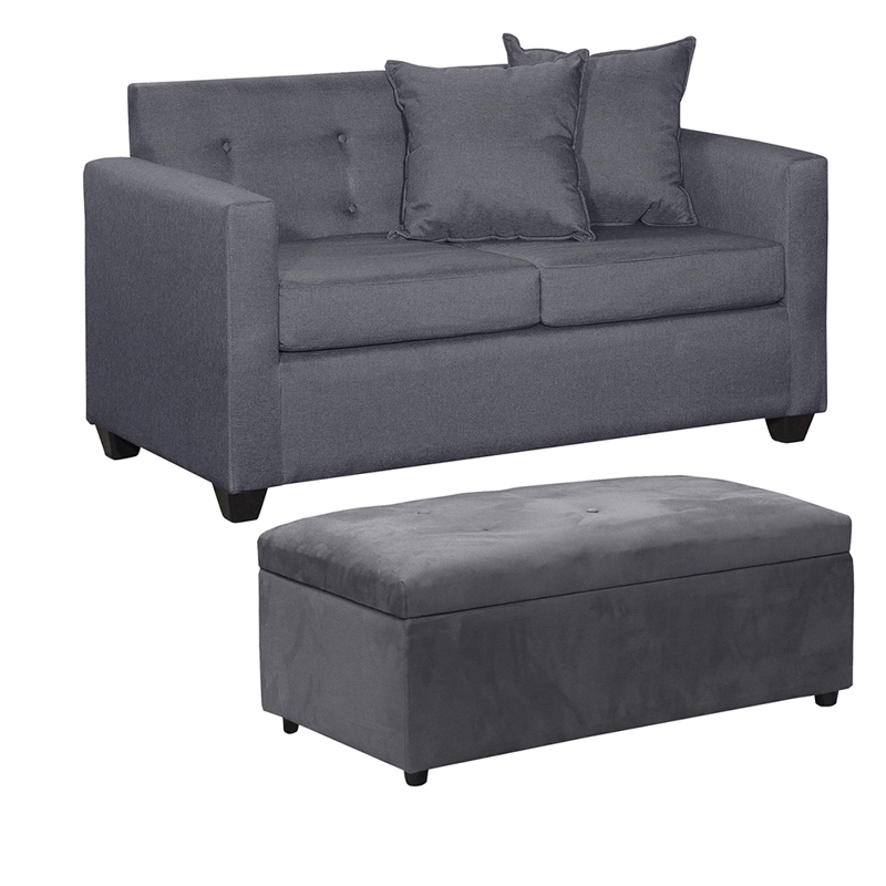 SET SOFA 2C GRAMADO + BANQUETA BAUL FELPA GRIS  OSCURO - 2