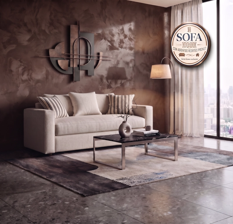 JUEGO DE LIVING DANTE 311 BEIGE SOFA RESORTES Y SILLONES TIPO SITIAL - 1