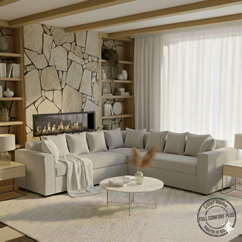 SOFA SECCIONAL CON RESORTES DANTE GRIS CLARO PARA LIVING FULL CONFORT - 2