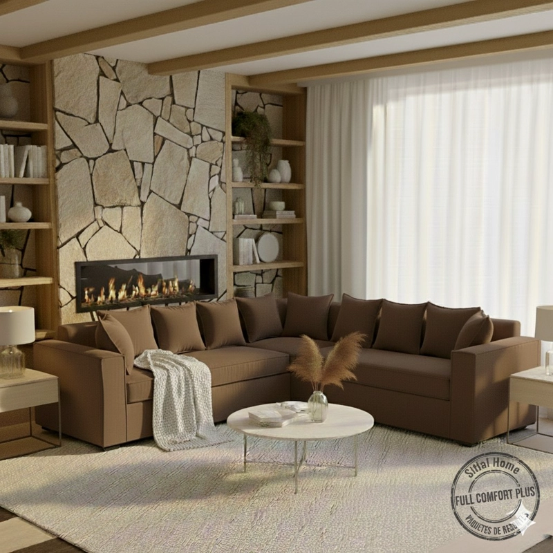 SOFA SECCIONAL RESORTES DANTE CAFE  CON RESORTES PARA LIVING FULL CONFORT - 2