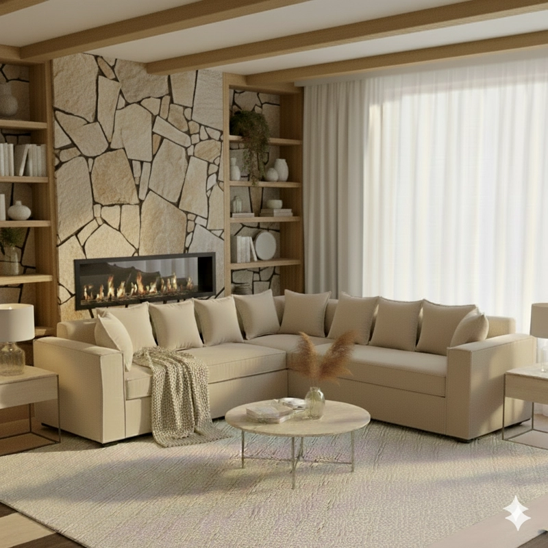 SOFA SECCIONAL RESORTES DANTE   BEIGE CON RESORTES PARA LIVING FULL CONFORT - 2