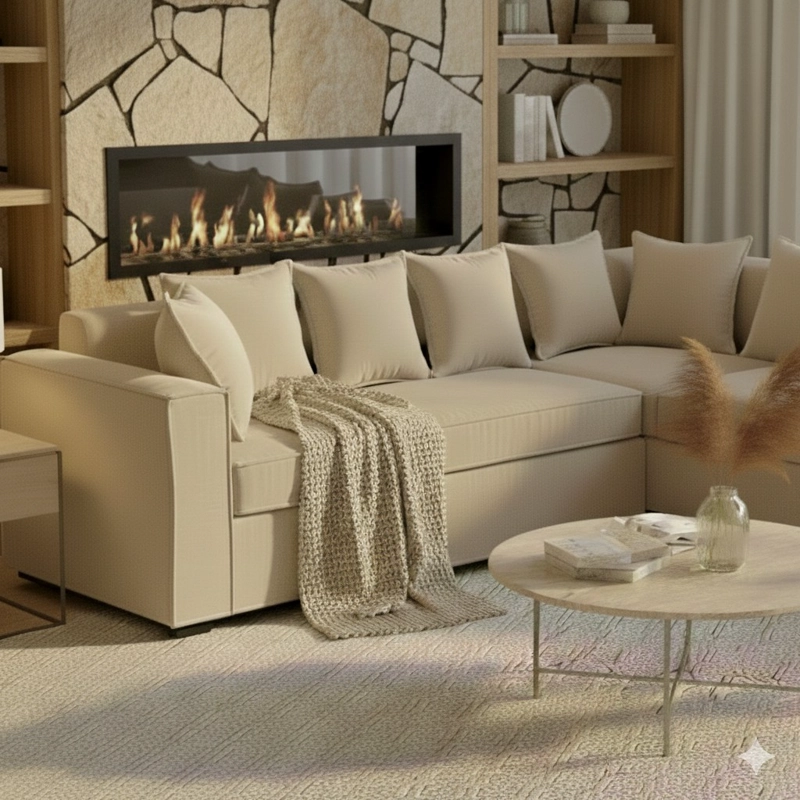 SOFA SECCIONAL RESORTES DANTE   BEIGE CON RESORTES PARA LIVING FULL CONFORT - 3