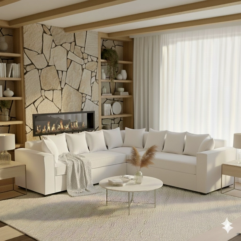 SOFA SECCIONAL DANTE BLANCO HUESO CON  RESORTES PARA LIVING FULL CONFORT - 3