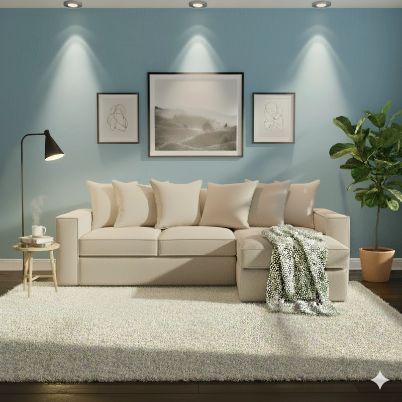 SOFA SECCIONAL INTERCAMBIABLE CON RESORTES DANTE BEIGE PARA LIVING FULL CONFORT - 2