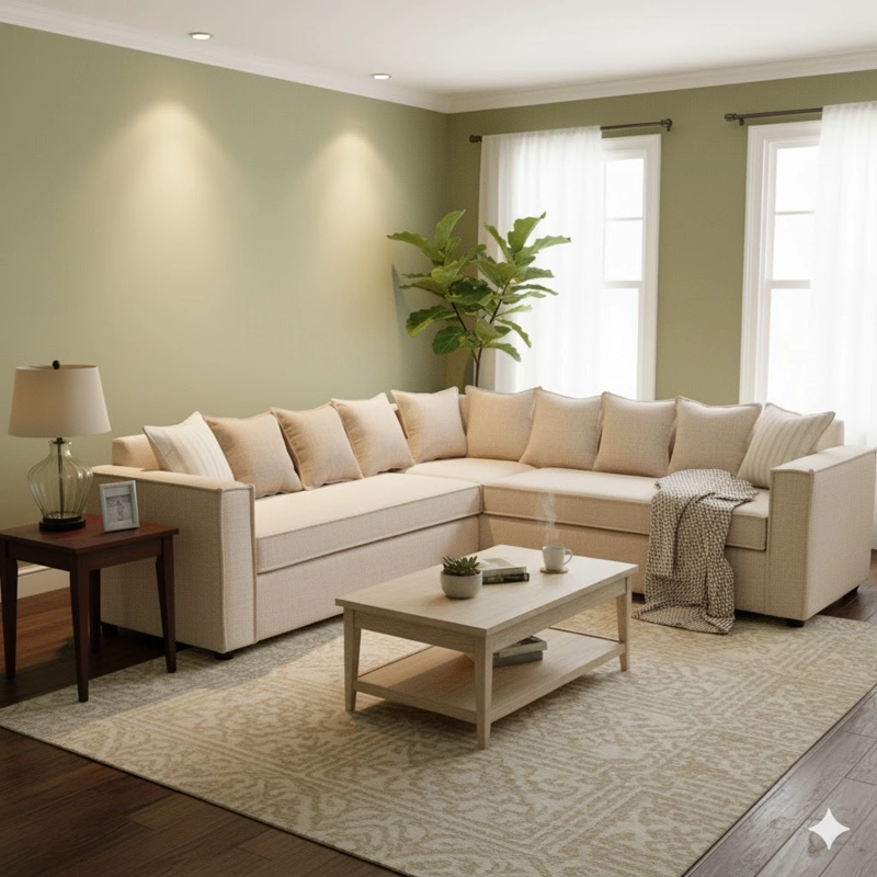 SECCIONAL EMILIA  BEIGE 6 CUERPOS CON RESORTES FULL COMFORT PLUS - 2