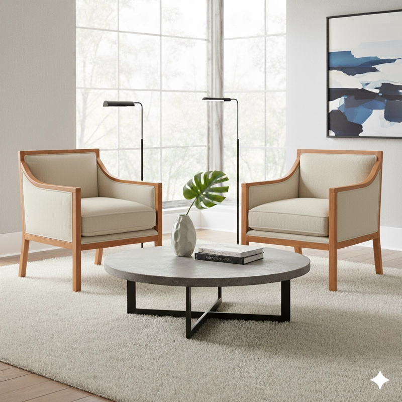 LIVING 311 BACO BEIGE CLARO  SOFA 3 CUERPOS RESORTES FULL COMFORT PLUS + 2 SITIALES MADERA - 2