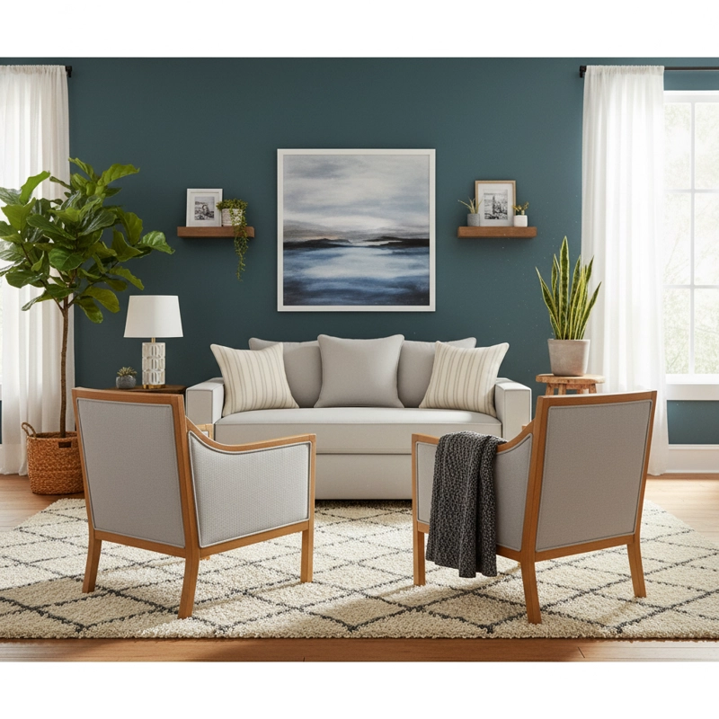 LIVING 311 BACO GRIS CLARO SOFA 3 CUERPOS RESORTES FULL COMFORT PLUS  + 2 SITIALES MADERA - 2