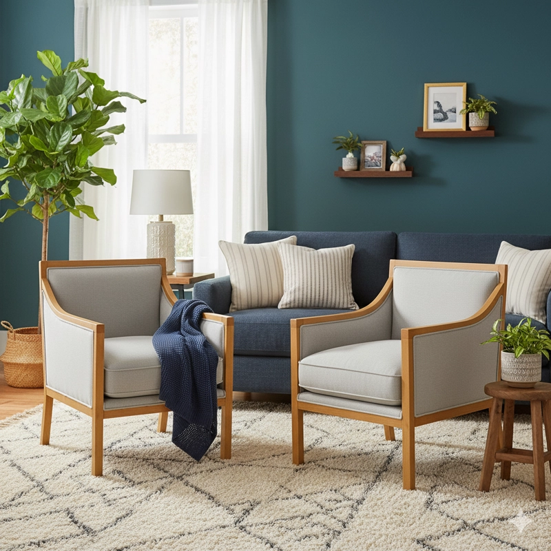 LIVING 311 BACO GRIS CLARO SOFA 3 CUERPOS RESORTES FULL COMFORT PLUS  + 2 SITIALES MADERA - 4