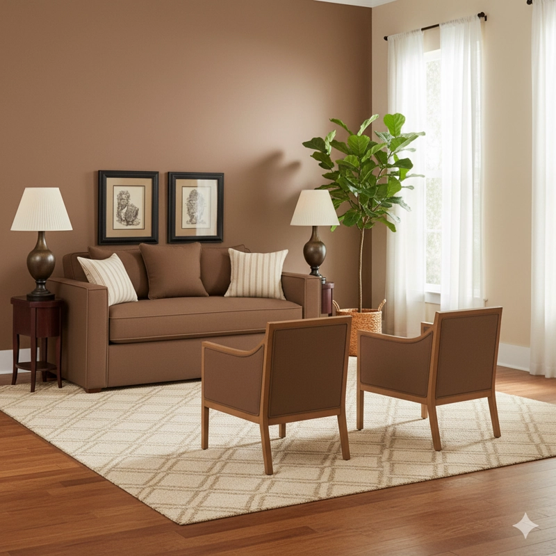LIVING 311 BACO CAFE SOFA 3 CUERPOS RESORTES FULL COMFORT PLUS + 2 SITIALES MADERA - 1