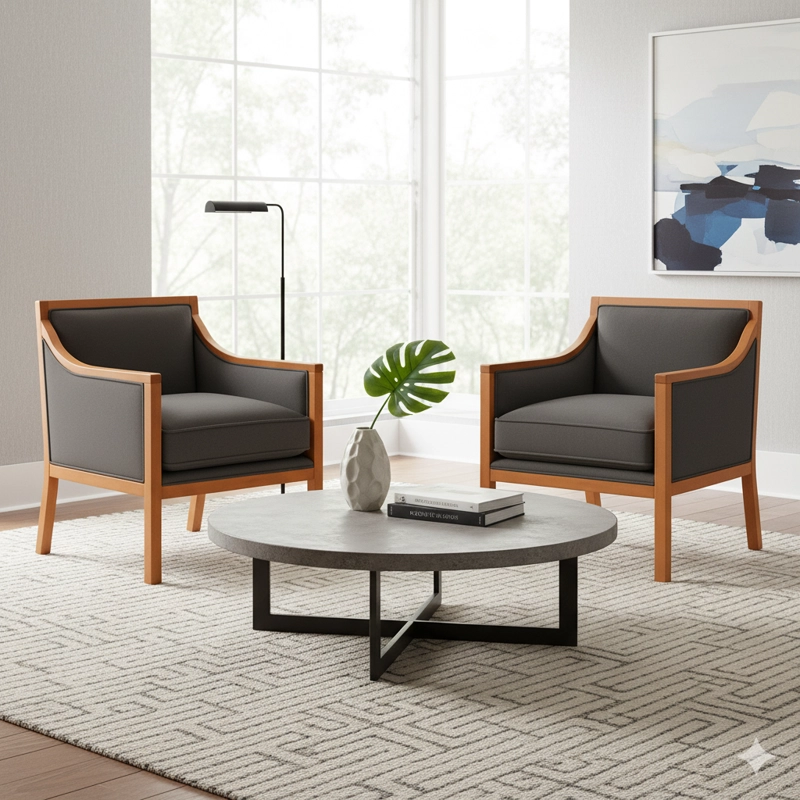 LIVING 311 BACO GRAFITO  SOFA 3 CUERPOS CON RESORTES FULL COMFORT + 2 SITIALES MADERA - 4