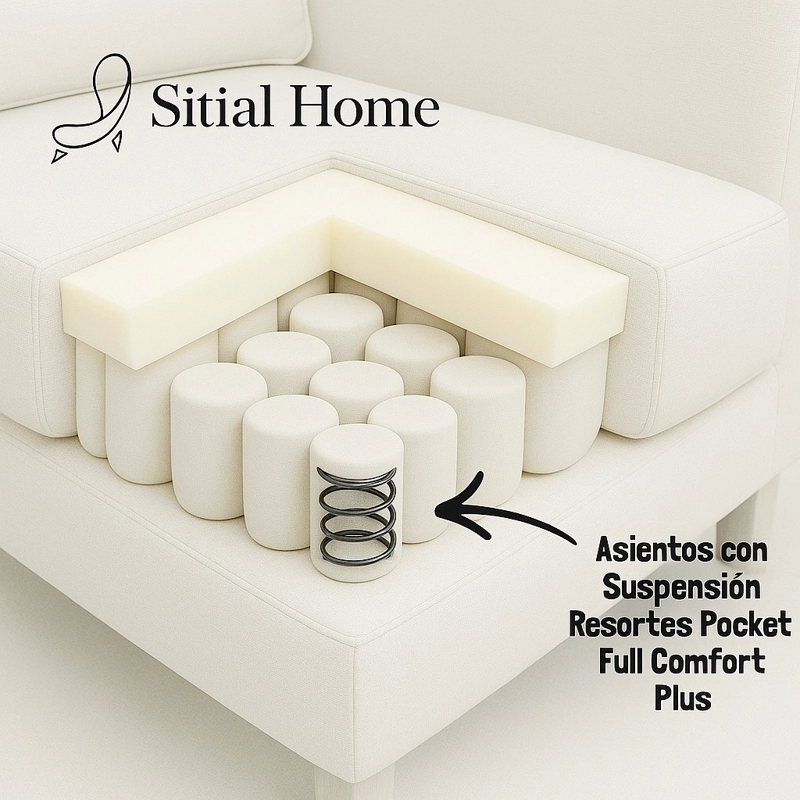 SECCIONAL BACO INTERCAMBIABLE BLANCO HUESO CON RESORTES FULL COMFORT PLUS - 5