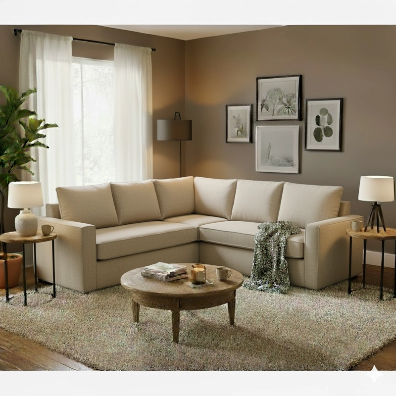 LIVING 311 MATILDA 311 BEIGE CLARO SECCIONAL 6 CUERPOS RESORTES FULL COMFORT  + 2 POLTRONAS - 2
