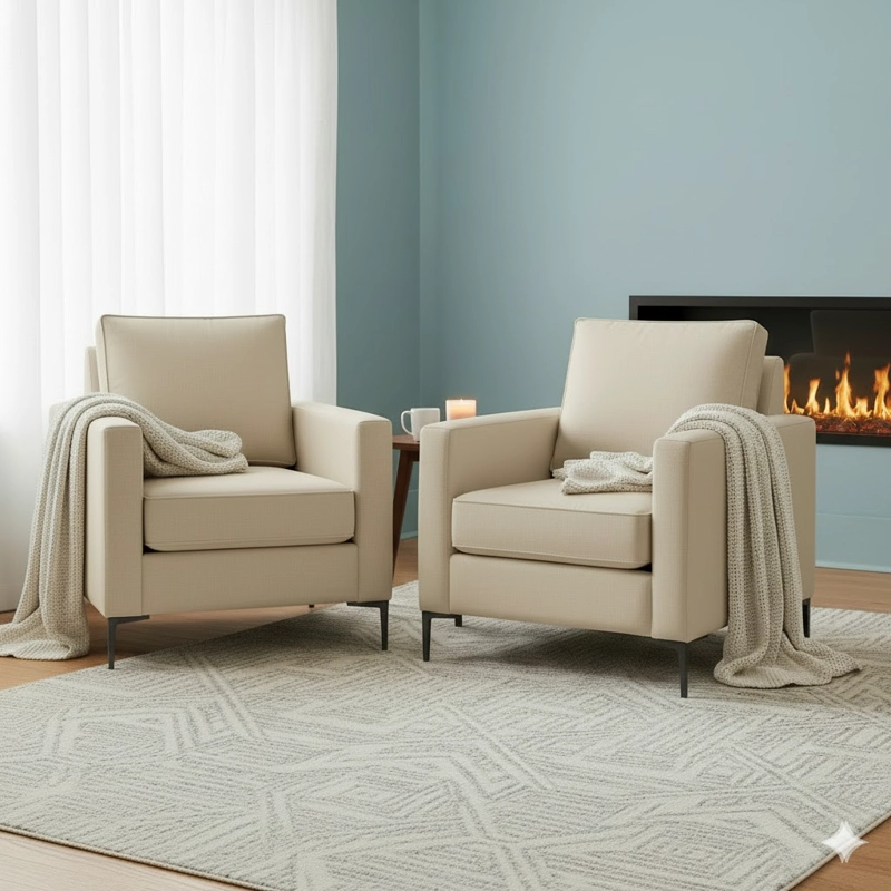 LIVING 311 MATILDA 311 BEIGE CLARO SECCIONAL 6 CUERPOS RESORTES FULL COMFORT  + 2 POLTRONAS - 3