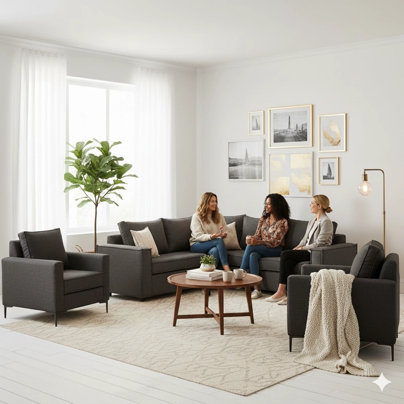 LIVING 311 MATILDA 311 GRAFITO SECCIONAL 6 CUERPOS RESORTES FULL COMFORT + 2 POLTRONAS - 1
