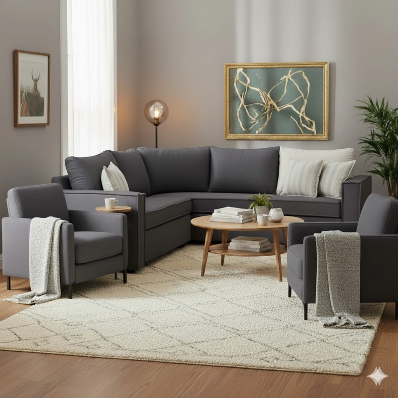LIVING 311 MATILDA 311 GRAFITO SECCIONAL 6 CUERPOS RESORTES FULL COMFORT + 2 POLTRONAS - 2