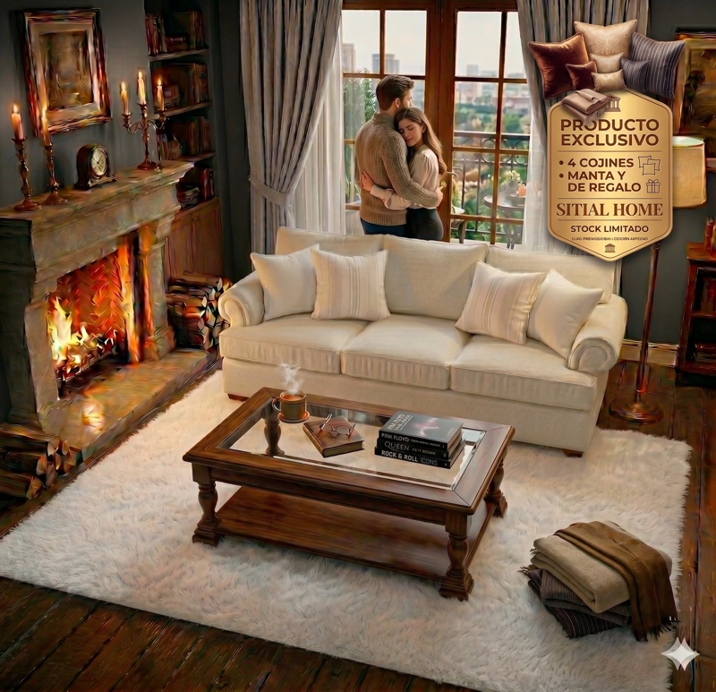 LIVING 311 ANTONIA BLANCO HUESO SOFA 3 CUERPOS RESORTES FULL COMFORT PLUS + 2 SITIALES MADERA - 2