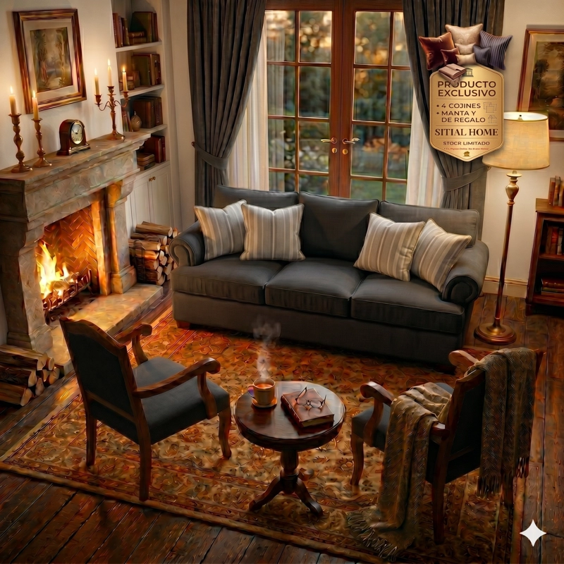 LIVING 311 ANTONIA GRAFITO SOFA 3 CUERPOS RESORTES FULL COMFORT PLUS + 2 SITIALES MADERA - 1