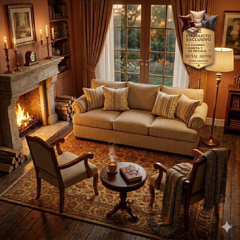 LIVING 311 ANTONIA BEIGE CLARO SOFA 3 CUERPOS RESORTES FULL COMFORT PLUS + 2 SITIALES MADERA - 1