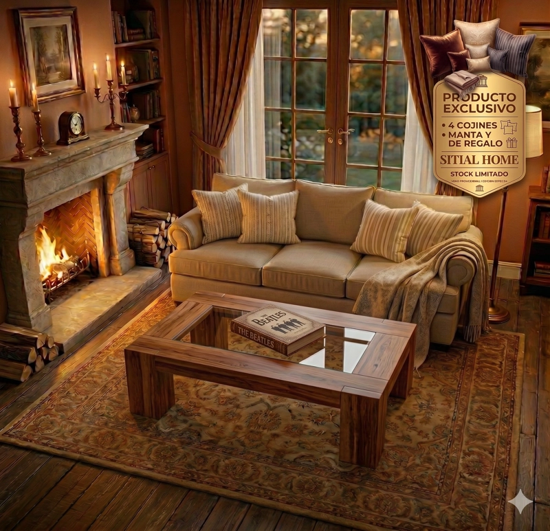 LIVING 311 ANTONIA BEIGE CLARO SOFA 3 CUERPOS RESORTES FULL COMFORT PLUS + 2 SITIALES MADERA - 2