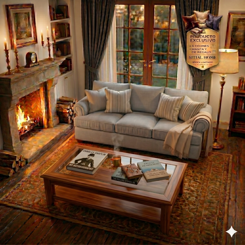 LIVING 311 ANTONIA GRIS CLARO SOFA 3 CUERPOS RESORTES FULL COMFORT PLUS + 2 SITIALES MADERA - 2