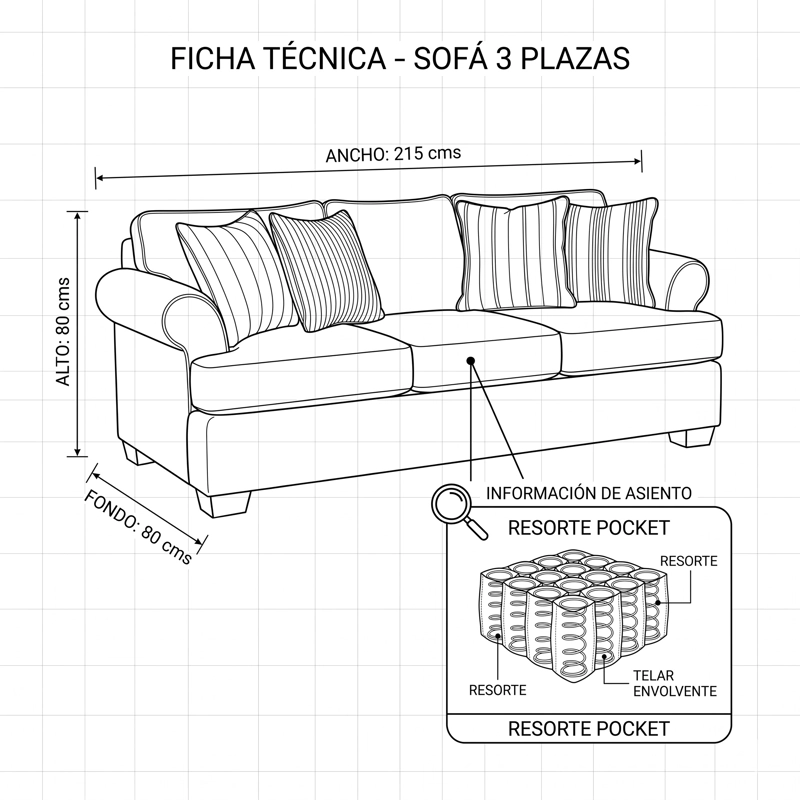 LIVING 311 ANTONIA GRIS CLARO SOFA 3 CUERPOS RESORTES FULL COMFORT PLUS + 2 SITIALES MADERA - 3