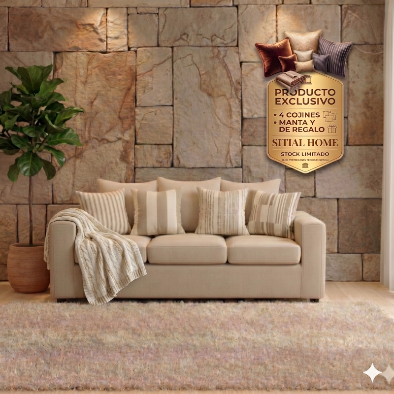 LIVING 311 KABUL BEIGE CLARO SOFA 3 CUERPOS + 2 SITIALES MADERA - 2