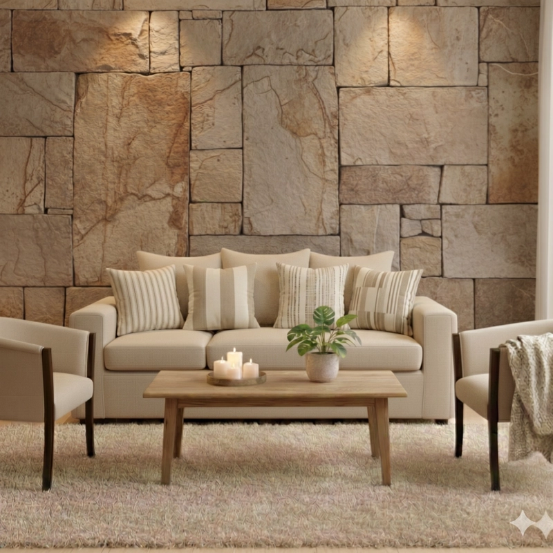 LIVING 311 KABUL BEIGE CLARO SOFA 3 CUERPOS + 2 SITIALES MADERA - 7