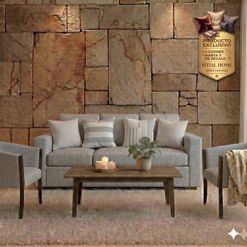 LIVING 311 KABUL GRIS CLARO SOFA 3 CUERPOS + 2 SITIALES MADERA - 1