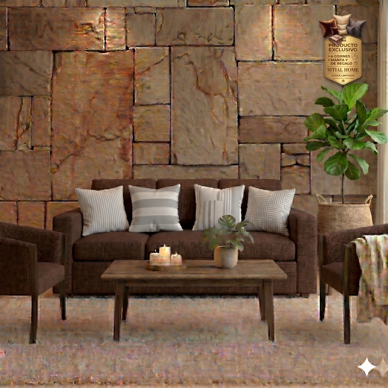 LIVING 311 KABUL CAFE SOFA 3 CUERPOS + 2 SITIALES MADERA - 1