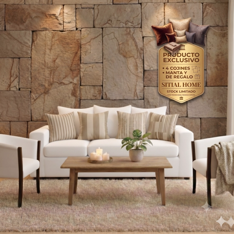 LIVING 311 KABUL BLANCO SOFA 3 CUERPOS + 2 SITIALES MADERA - 1