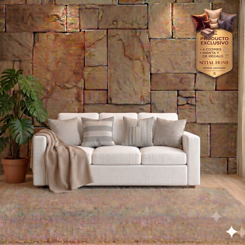 LIVING 311 KABUL BLANCO SOFA 3 CUERPOS + 2 SITIALES MADERA - 2