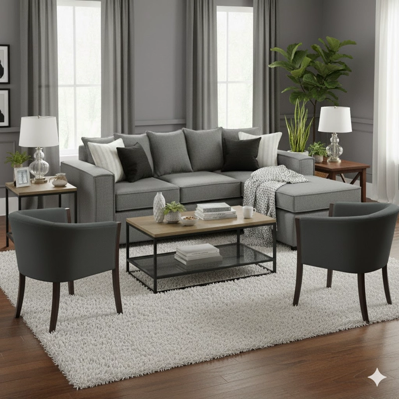 LIVING 311 HAVANA MARENGO  SECCIONAL CON RESORTES + 2 SITIALES MADERA - 1