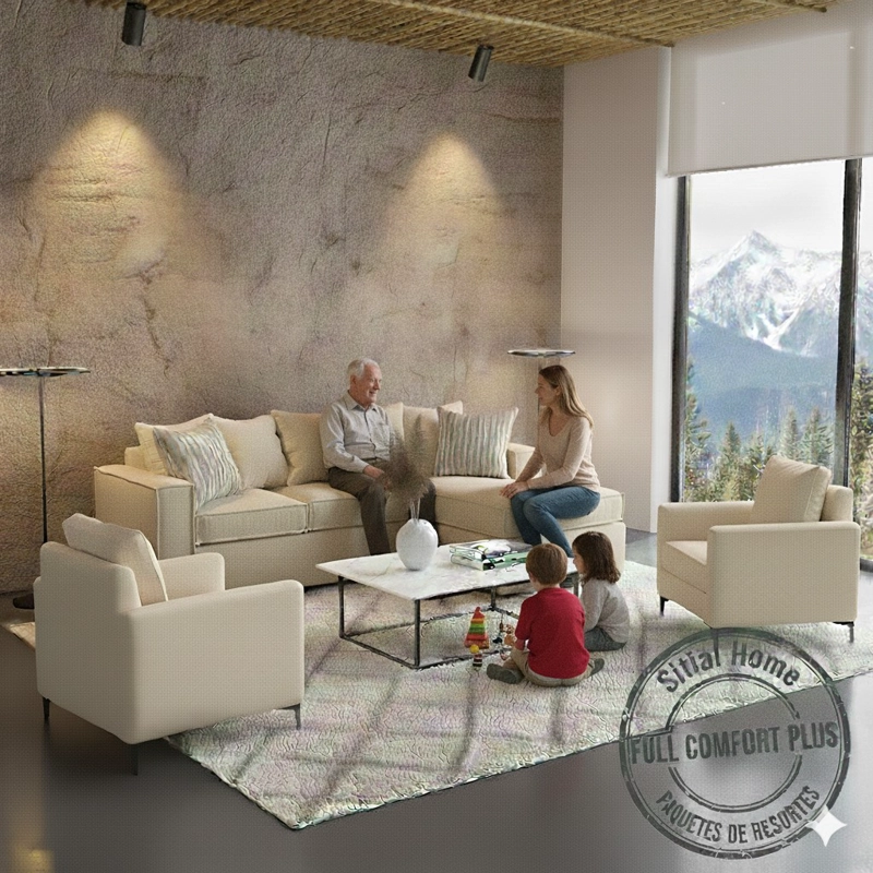 LIVING 311 LEHMANN BEIGE CLARO  SECCIONAL + 2 POLTRONAS CON RESORTE FULL  COMFORT PLUS - 1