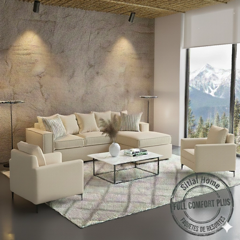 LIVING 311 LEHMANN BEIGE CLARO  SECCIONAL + 2 POLTRONAS CON RESORTE FULL  COMFORT PLUS - 2